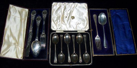 Appraisal: A christening set comprising knife fork and spoon JG Birmingham