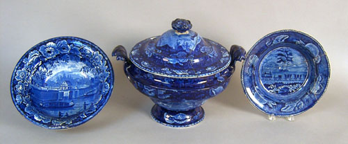 Appraisal: Historical blue Staffordshire soup tureen h depicting Dix Cove on