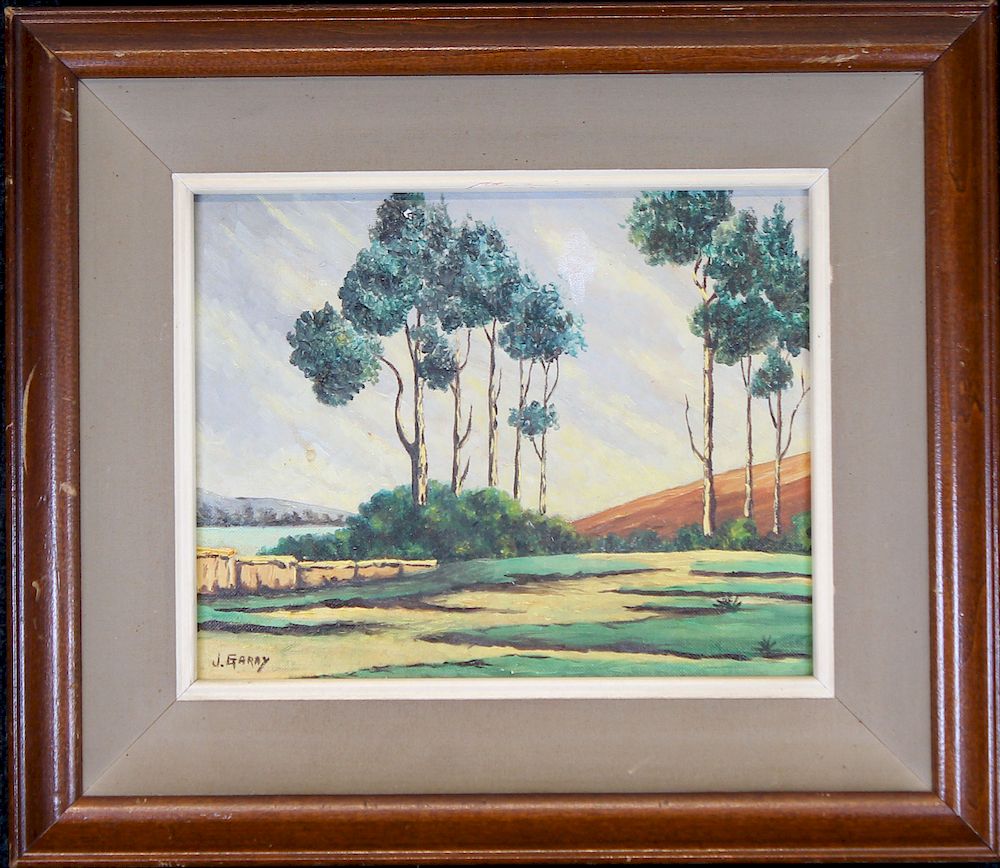 Appraisal: Signed th C Coastal Scene w Trees American School Signed