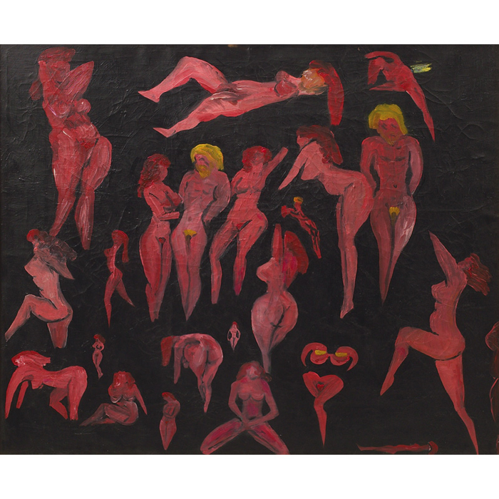 Appraisal: German Modernist School Red Nudes c oil canvas x unsigned