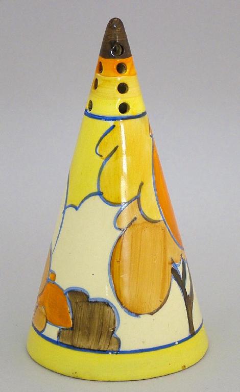 Appraisal: Orange Autumn' Bizarre conical sugar sifter high