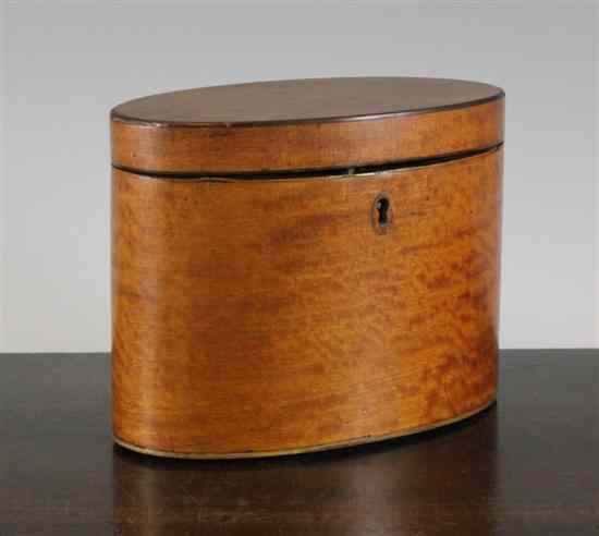 Appraisal: A George III oval satinwood tea caddy ins Estimate -