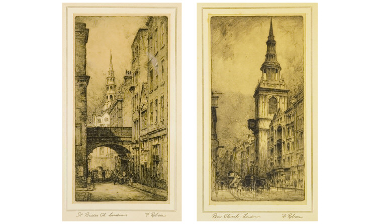 Appraisal: Pair of Etchings of London Churches signed F Robson