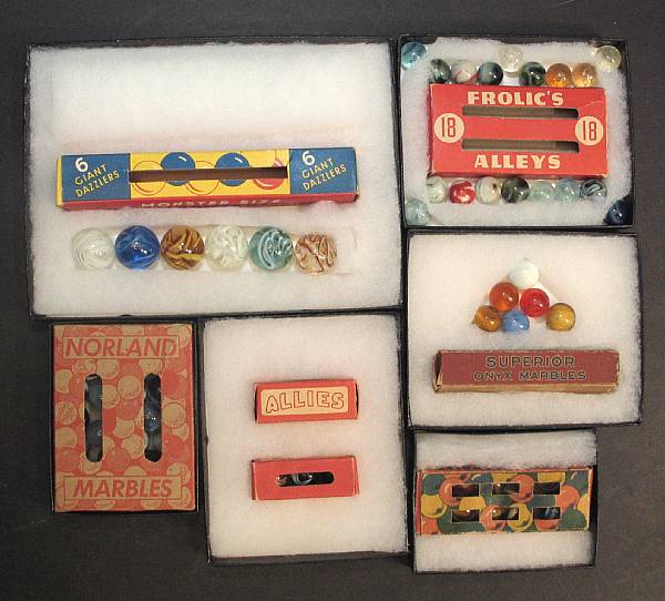 Appraisal: Boxed Marbles and boxes Staged grouping of important boxed marbles