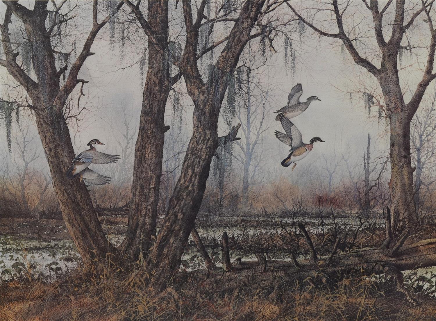 Appraisal: David Hagerbaumer American - lithograph Ducks in Flight edition pencil