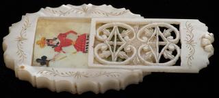 Appraisal: Mother of Pearl Whist Counter Box with Four Hand Painted