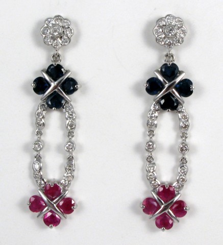 Appraisal: PAIR OF SAPPHIRE AND RUBY EARRINGS each k white gold