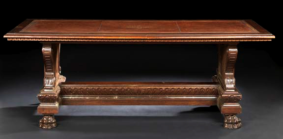 Appraisal: Italian Walnut Library Table late th century the rectangular top