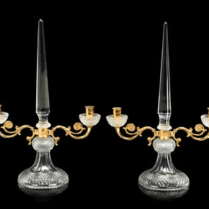 Appraisal: A Pair of Gilt Metal and Cut Glass Obelisk Form