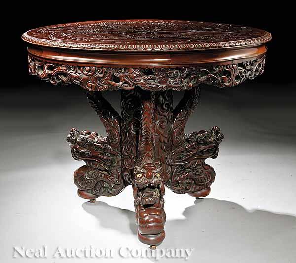 Appraisal: A Southeast Asian Highly Carved Hardwood Center Table late th