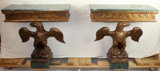 Appraisal: Pair of eagle consoles with green marble Pair of eagle