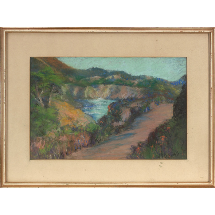 Appraisal: American School Western Landscape with Flowing Stream pastel on paper