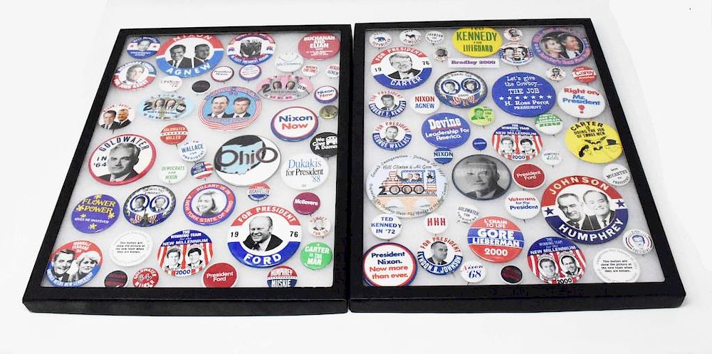 Appraisal: frames of political buttons frames of political buttons approximately pieces