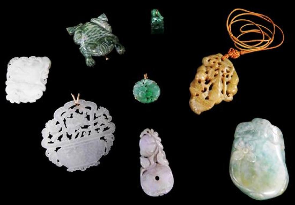 Appraisal: ASIAN Hardstone and jade type pendant variety eight pieces round