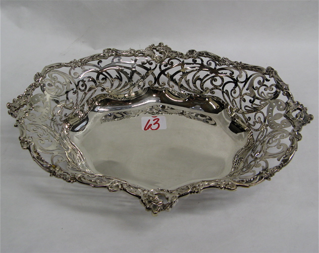 Appraisal: GORHAM STERLING SILVER OVAL BOWL c pierced scroll design by