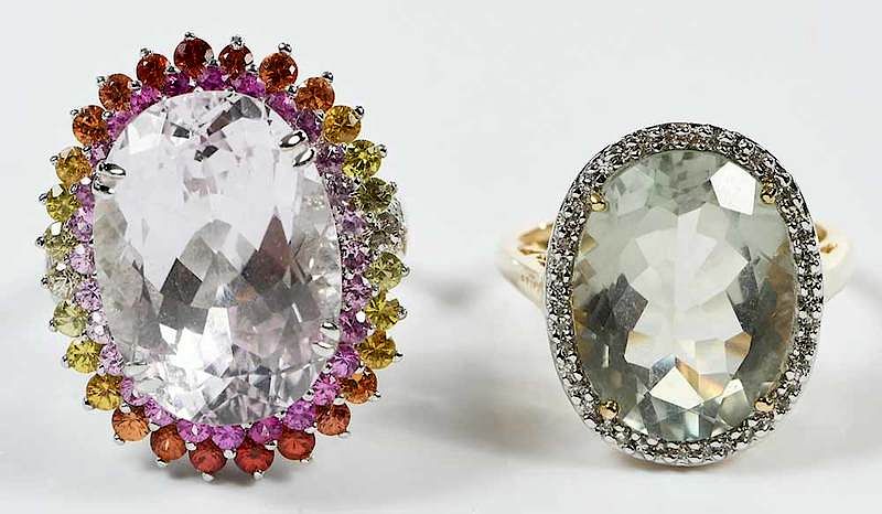 Appraisal: Two Gold Gemstone Rings center oval faceted pink quartz assorted