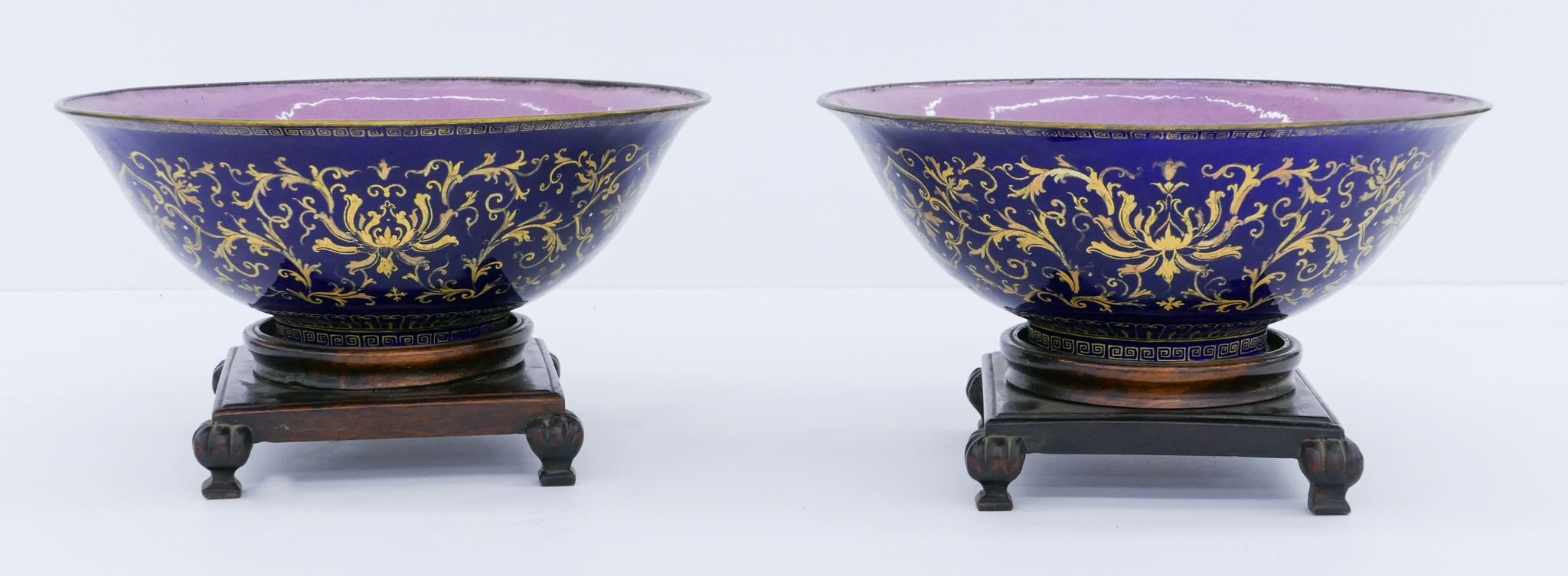 Appraisal: Pair Chinese Qianlong Peking Enamel Lotus Bowls ''x '' Gilt