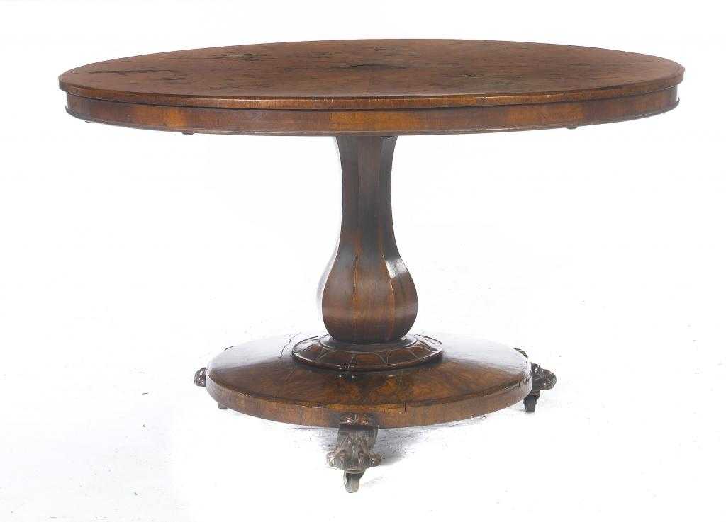 Appraisal: A VICTORIAN WALNUT BREAKFAST TABLE the circular top on faceted