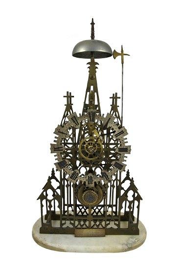 Appraisal: A mid th Century skeleton clock the gothic case with