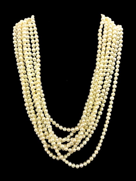 Appraisal: Cased Multi-Stranded Pearl Necklace Cased multi-stranded pearl necklace by Jack