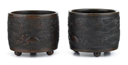 Appraisal: Rare pair of Chinese bronze 'Buddhistic or Daoist' censers th