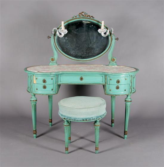 Appraisal: A Louis XVI Style Painted Vanity and Stool Height first