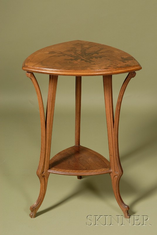 Appraisal: Galle Art Nouveau Marquetry-inlaid Walnut Occasional Table c shaped triangular