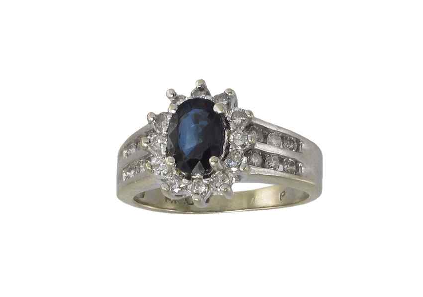 Appraisal: SAPPHIRE AND DIAMOND RING kt white gold ring centers an