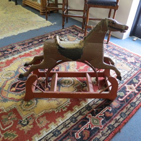 Appraisal: Antique Carved Wooden Rocking Horse glass eyes circa