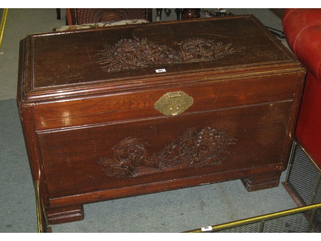 Appraisal: Carved camphorwood blanket box