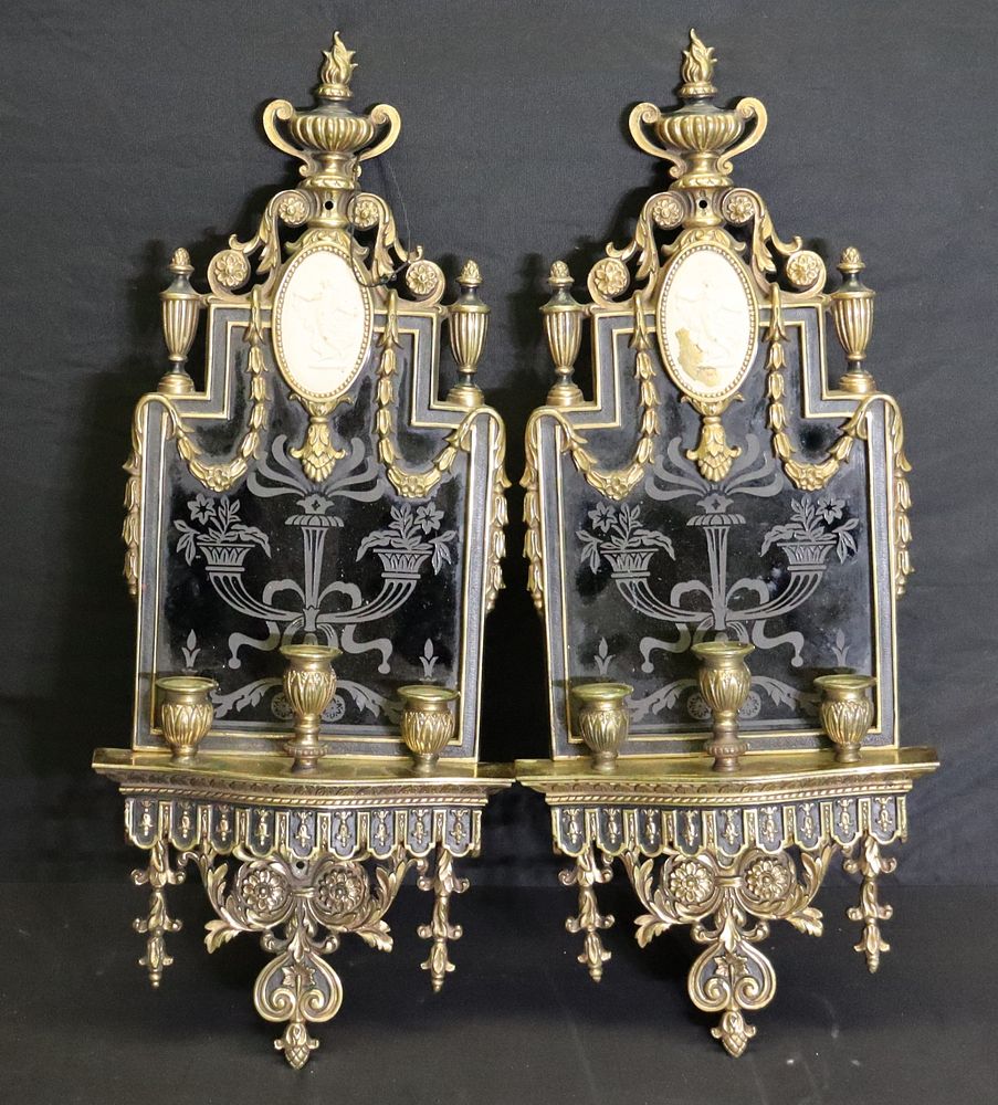 Appraisal: Pair Of Caldwell Quality Brass And Patinated Adams Style Sconces