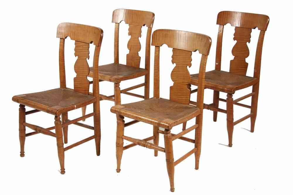 Appraisal: SET TIGER MAPLE SIDECHAIRS - Four Country Sheraton Sidechairs in