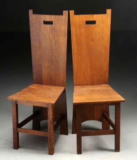 Appraisal: Pair of Prairie Style Plank Chairs with Cutouts Style of