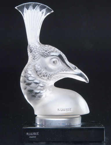 Appraisal: R LALIQUE Mascot hood ornament Tete De Paon clear and