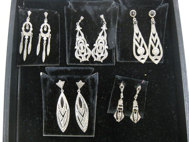 Appraisal: Pair of Marcasite Sterling Earrings fancy dangles most pierced styles