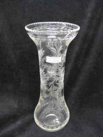 Appraisal: Tuthill Cut Etched Glass Vase fine floral '' signed excellent