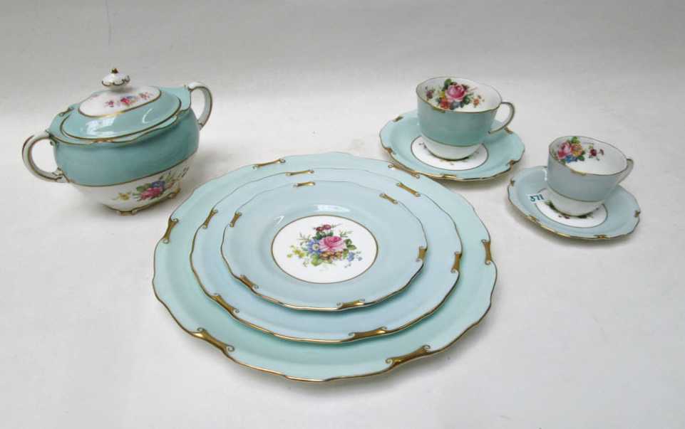 Appraisal: ROYAL CROWN DERBY ROSEMARY CHINA SET seventy-one pieces celadon comprised