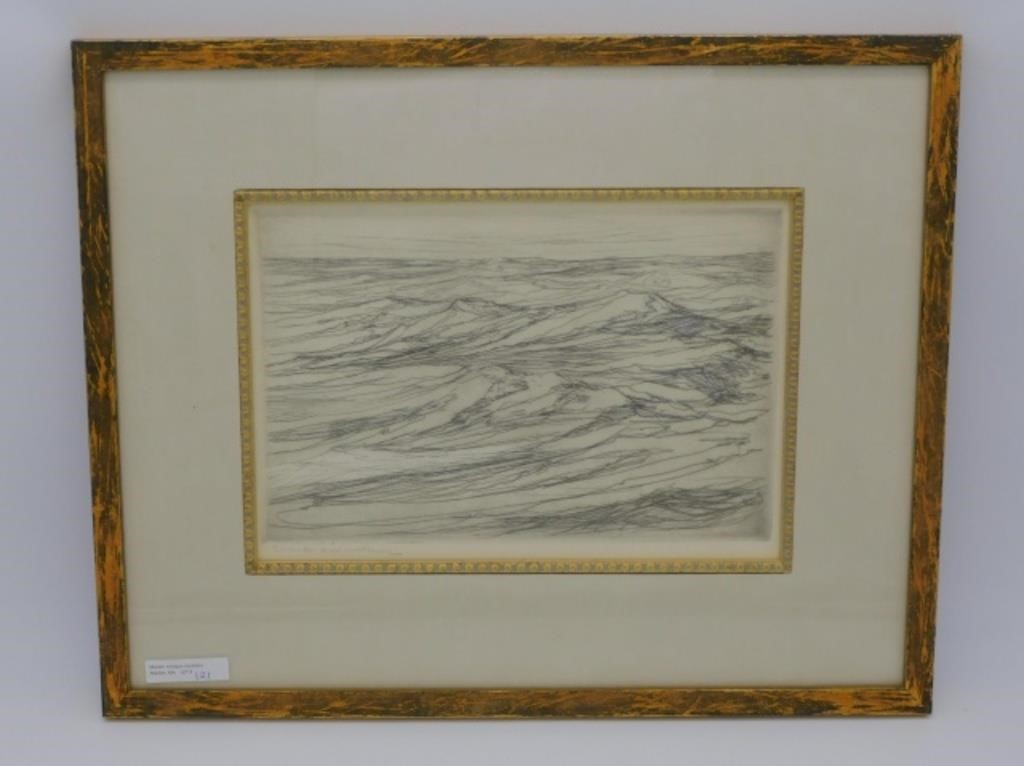 Appraisal: etching titled Mid-Ocean Signed lower left in pencil Period wooden