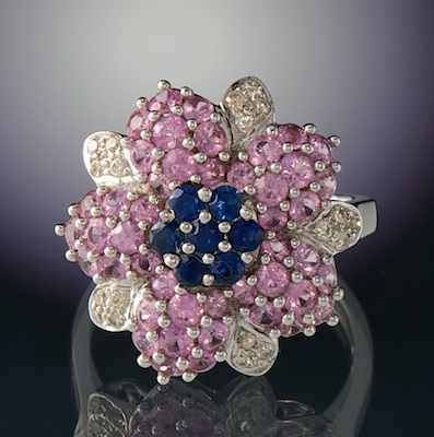 Appraisal: A Ladies' Fancy Sapphire and Diamond Flower Ring k white