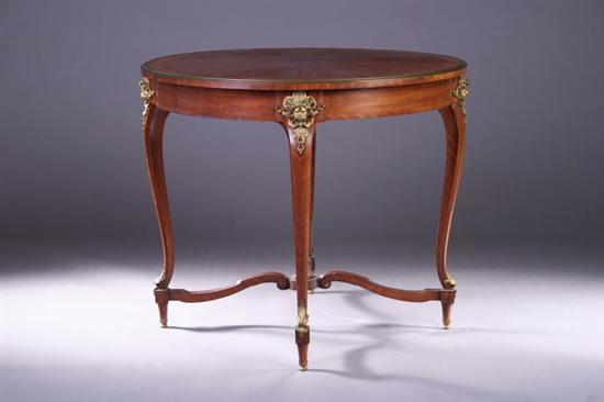 Appraisal: LOUIS XV XVI STYLE FRUITWOOD CENTER TABLE th century Parquetry-inlaid