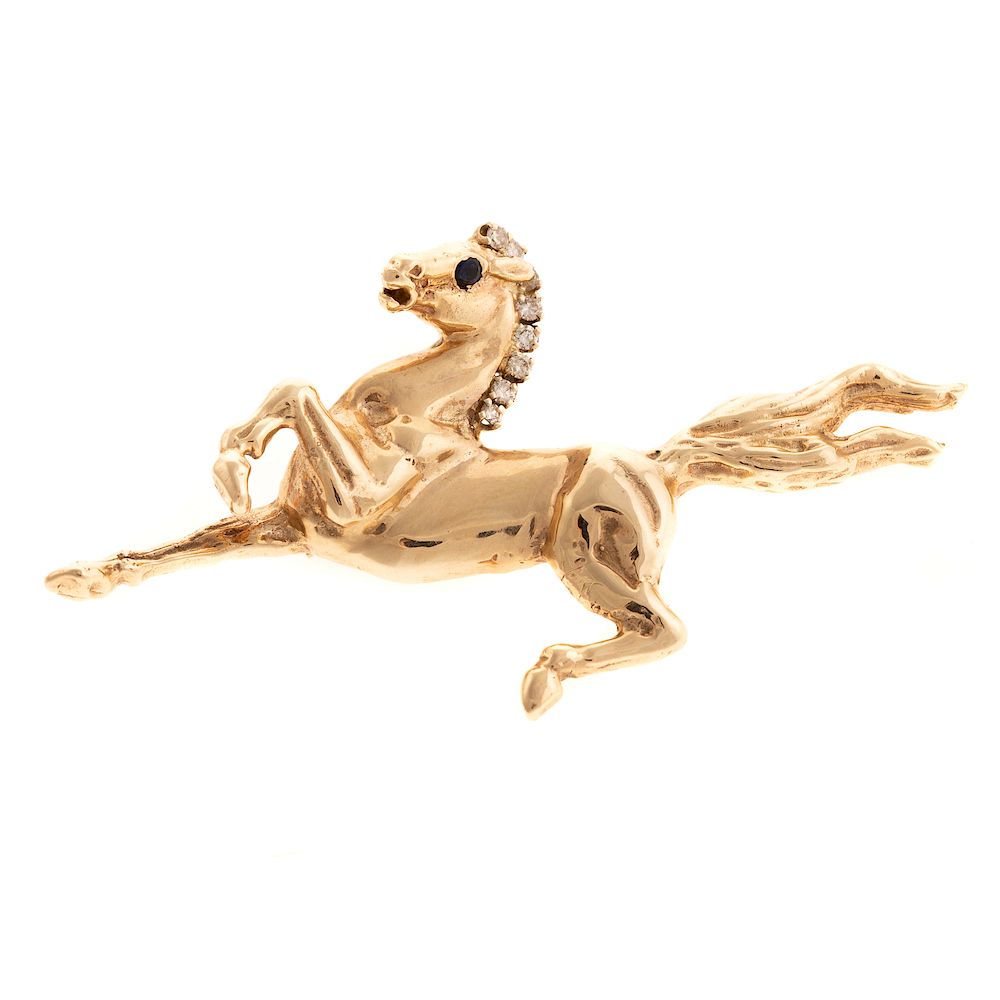 Appraisal: A Prancing Pony Brooch with Diamonds in Gold K yellow