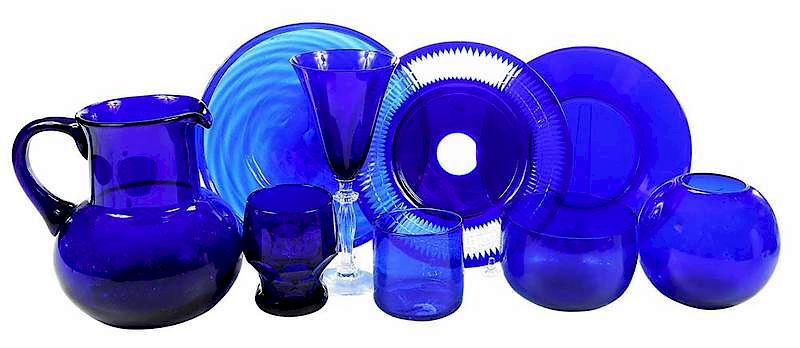 Appraisal: Group of Cobalt Blue Glass Table Items one pitcher in