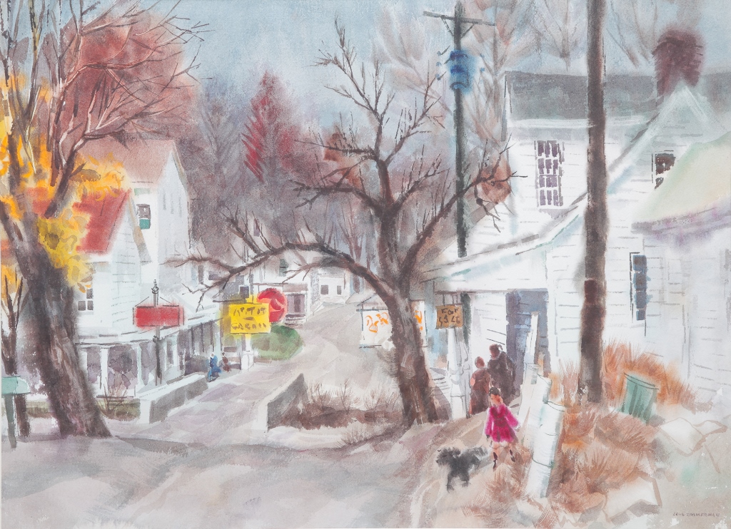 Appraisal: TOWN STREET BY CARL ZIMMERMAN American mid th century Watercolor