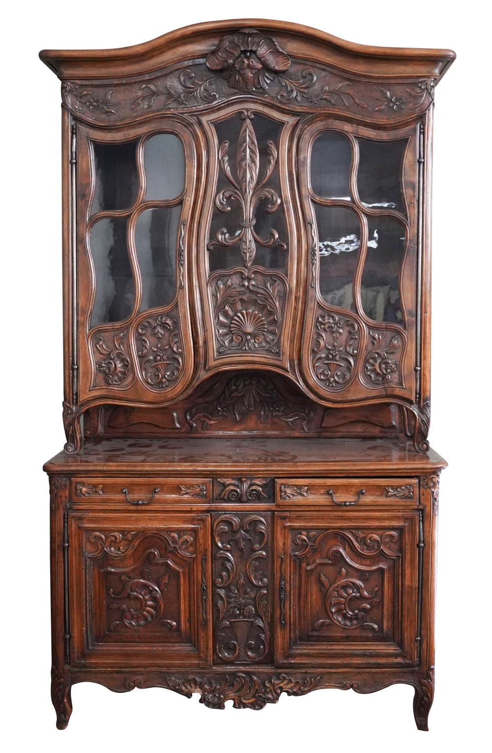 Appraisal: FRENCH WALNUT TWO PART BUFFETlate th Century the upper cabinet