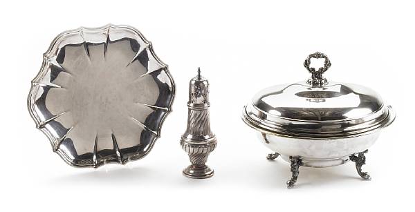 Appraisal: A group of plated table articles comprising large caster covered