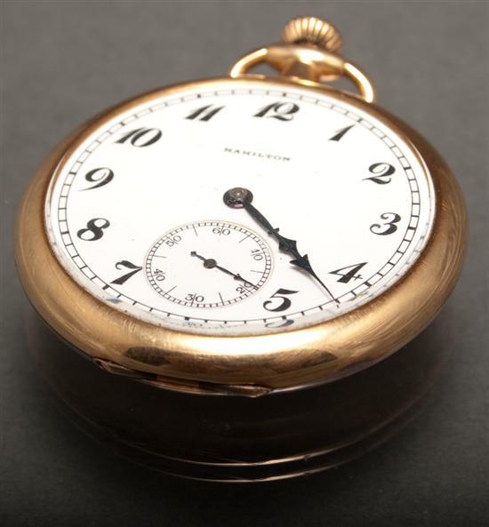 Appraisal: Hamilton K yellow gold open-face pocket watch movement marked Hamilton