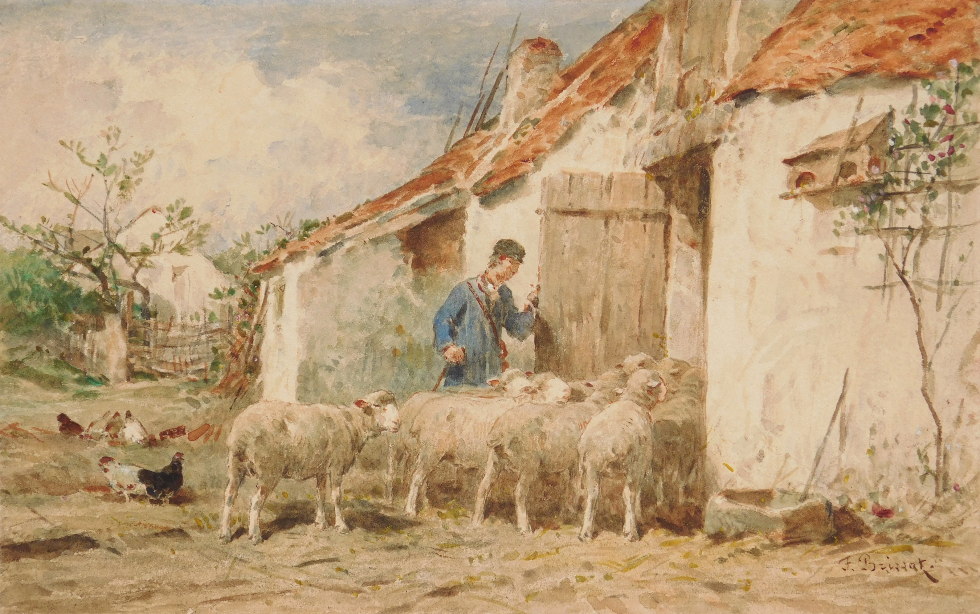 Appraisal: Felix Brissot de Warville French - The Shepherd- watercolor on