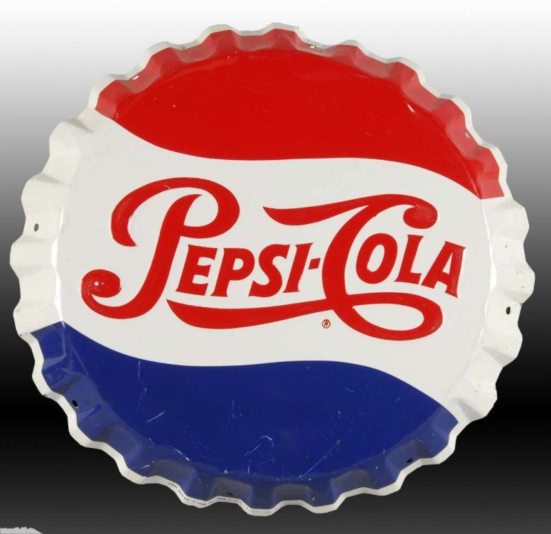 Appraisal: Pepsi Cola Embossed Tin Bottle Cap Sign Description Circa s