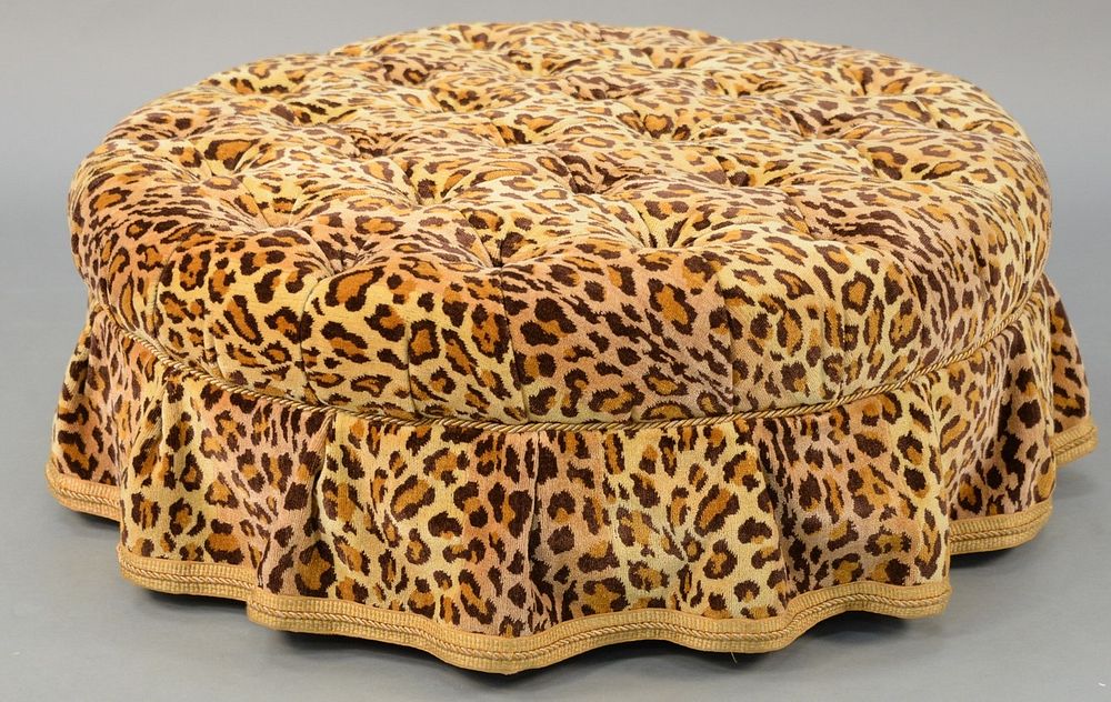 Appraisal: Baker Furniture upholstered pouf leopard pattern upholstery possibly Scalamandre ht