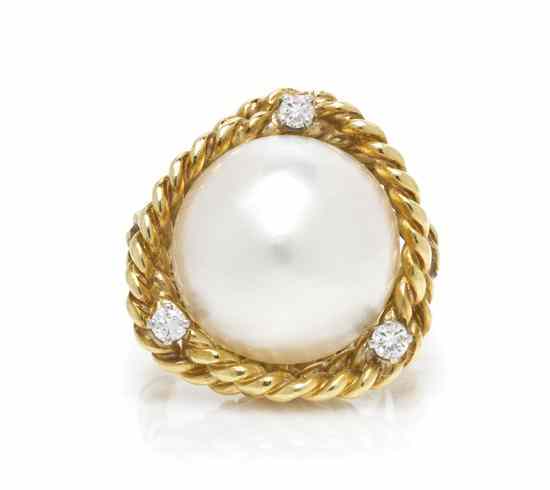 Appraisal: An Karat Yellow Gold Mabe Pearl and Diamond Ring consisting